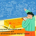 A person standing in front of a blackboard with a drawing on it